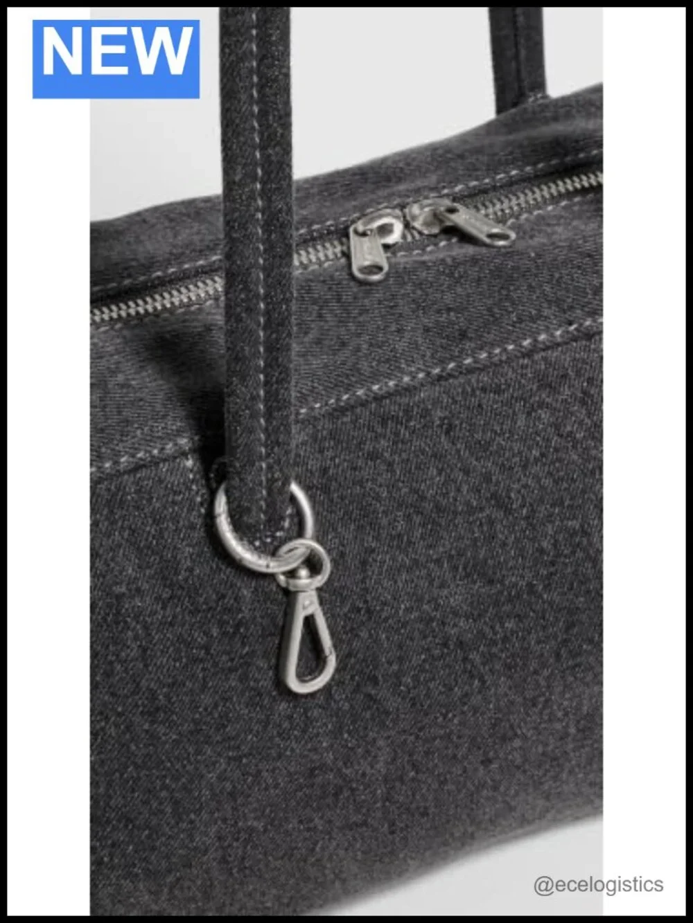 Denim Bowler Bag with Shoulder Straps and Interior Zip Pocket